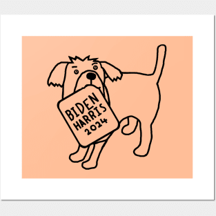 BACK PRINT Dog with Biden Harris 2024 Sign Line Drawing Posters and Art